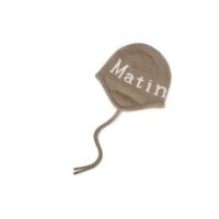 MATIN KIM 마뗑킴 LOGO JACQUARD EARFLAP WOOL BEANIE IN LIGHT BROWN